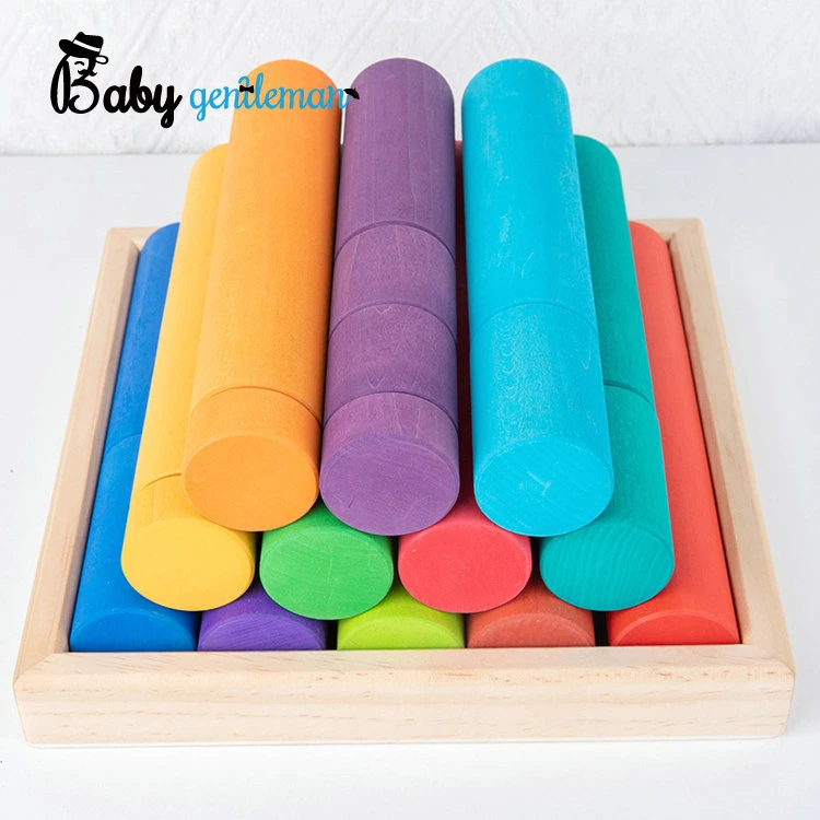 New Creative Educational Toys Wooden Rainbow Cylindrical Building Block Z13270A