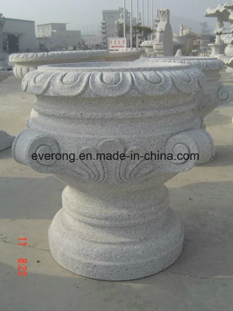 Carved Beige Sandstone Garden Flowerpot for Decoration