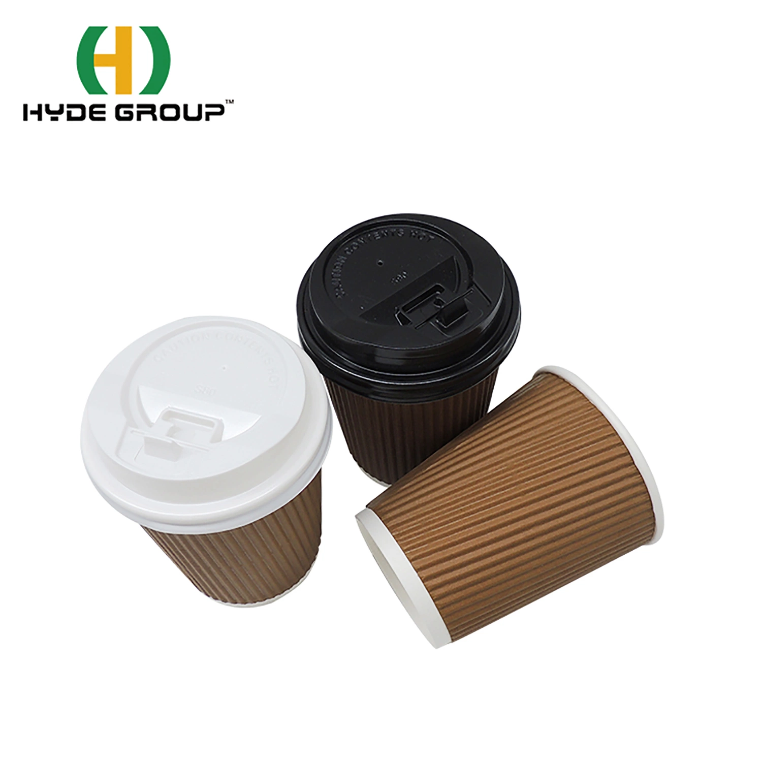 16oz Ripple Wall Paper Cups with Black White Color Plastic Lids Coffee Drinking Cups