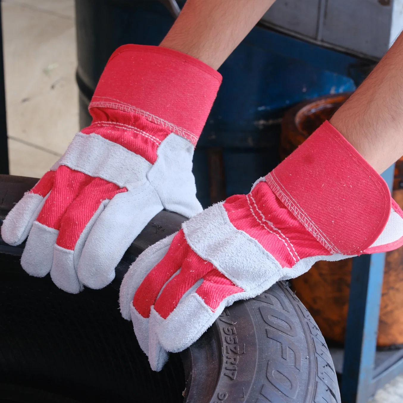 Custom Design Construction Kitchen Welding Grilling Cow Split Leather Safety Work Gloves