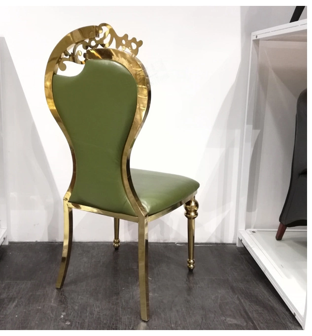 Factory Sales of Stainless Steel Dining Chair, Small Waist Corolla Wedding Chair, Gold Upholstered Back Banquet Restaurant Chair