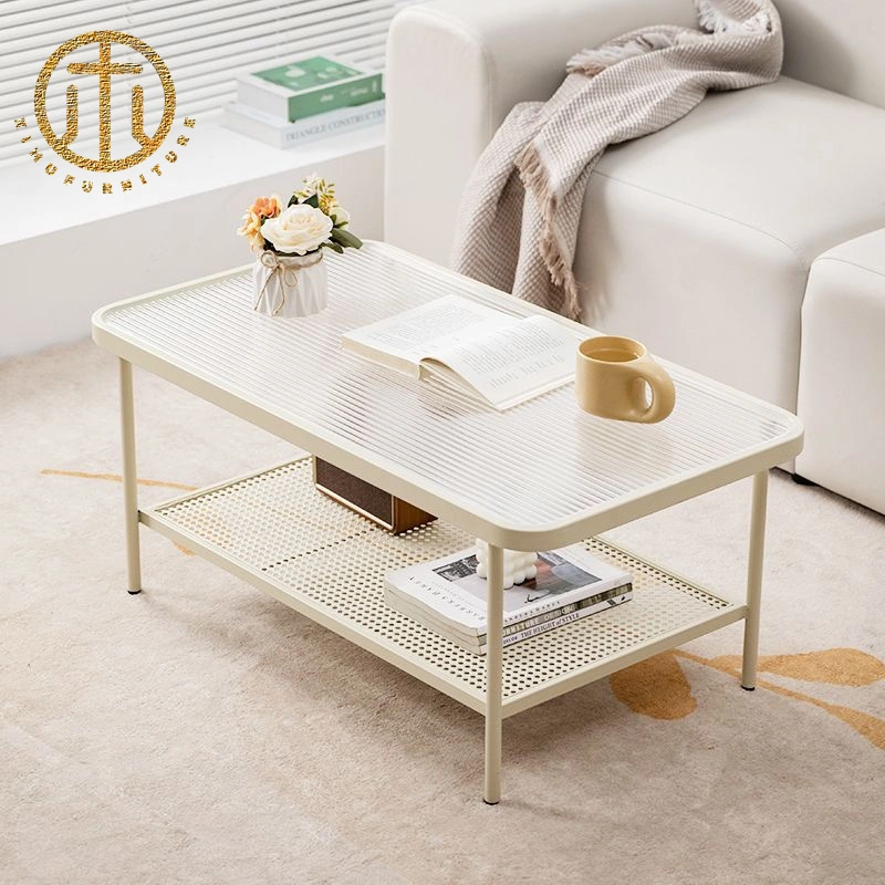 Household Minimalist Cream Style Glass Coffee Table Furniture