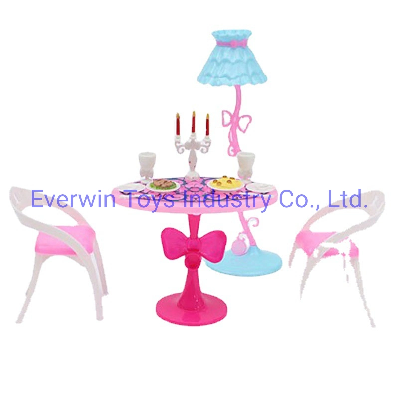 Plastic Toys Doll Furniture Table Chair Lamp for Dollhouse