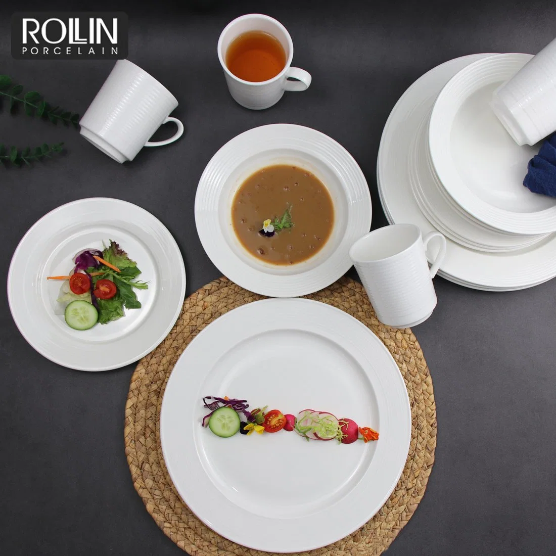Ceramic Tableware Porcelain Side Dinner Plates Set for Hotel and Restaurant