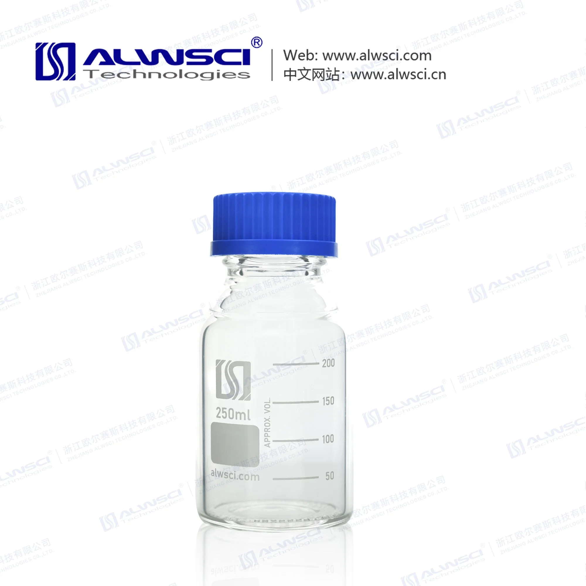 Alwsci 250ml Glass Round Media Storage Bottles with Gl45 Screw Cap, Borosilicate Glass 3.3