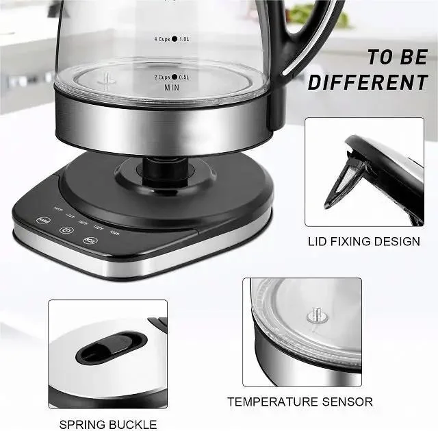 Kitchen Appliances Blue LED Light Electric Hot Water Glass Kettles with Customized Services