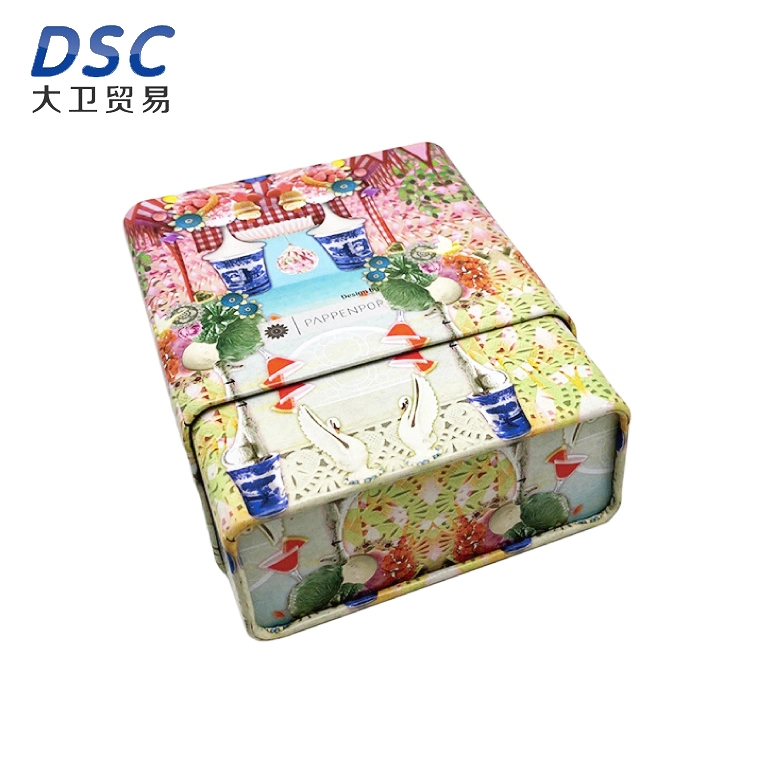 Embalagem de alimentos com padrão floral lata de Tin em caixa oblíqua quadrada