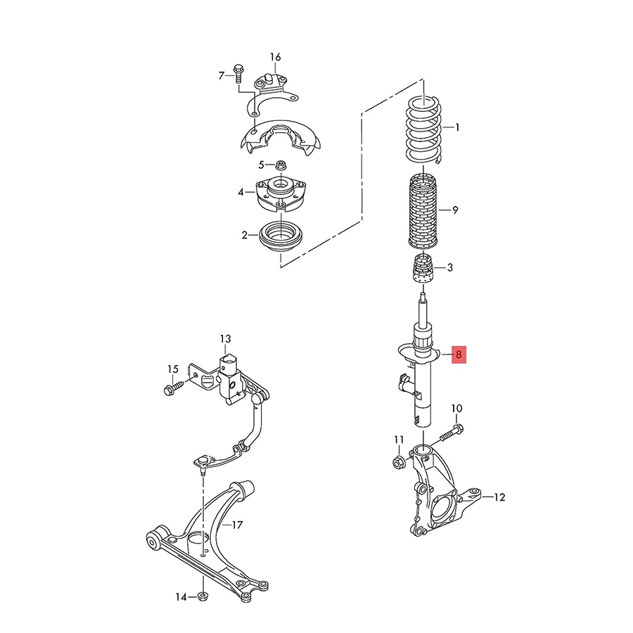 1t0413031hc 1K0413031DC Front Shock Absorber Auto Parts for VW Scirocco Golf