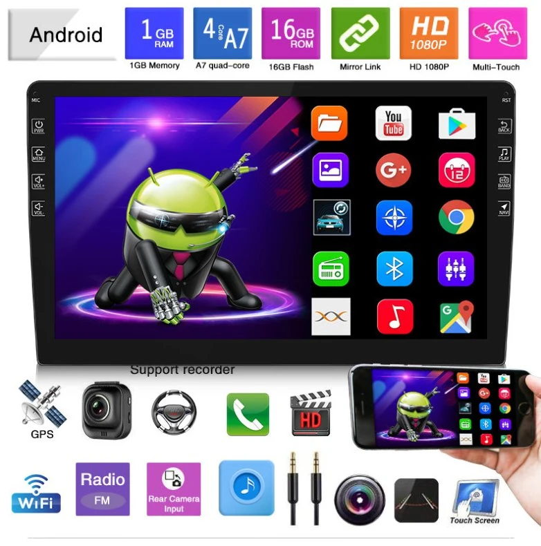 9 Polegada Double DIN Android Market auto-rádio BT estéreo para automóvel navegação GPS USB FM rádio automático