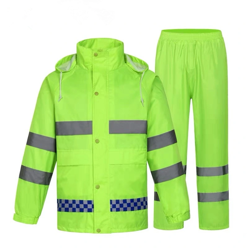 Waterproof Reflective Road Safety Jacket Raincoat Workwear Rainsuit Suit for Adults