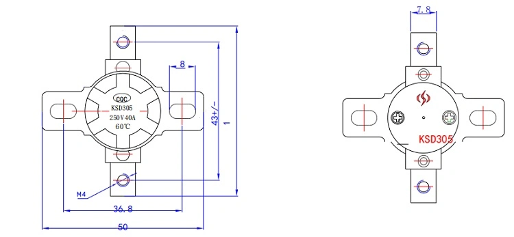 Ksd305 / Ksd305s 95 Degrees 40A 250V Electric Water Heater High Current Manual Reset Temperature Control Switch