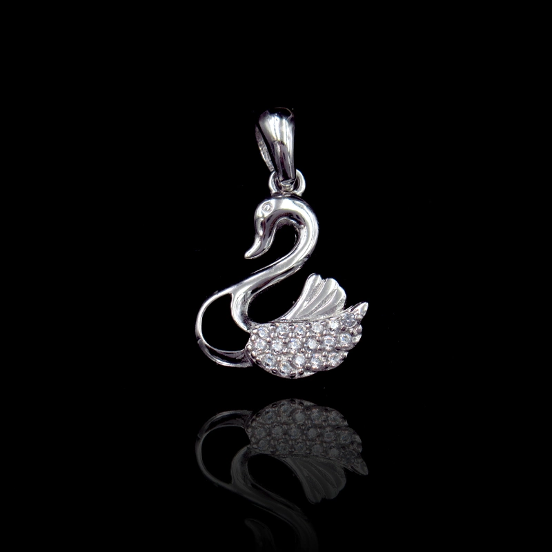 Fashion Cubic Zirconia Swan Shaped Evening Party Pendant with Sterling Silver Jewelry