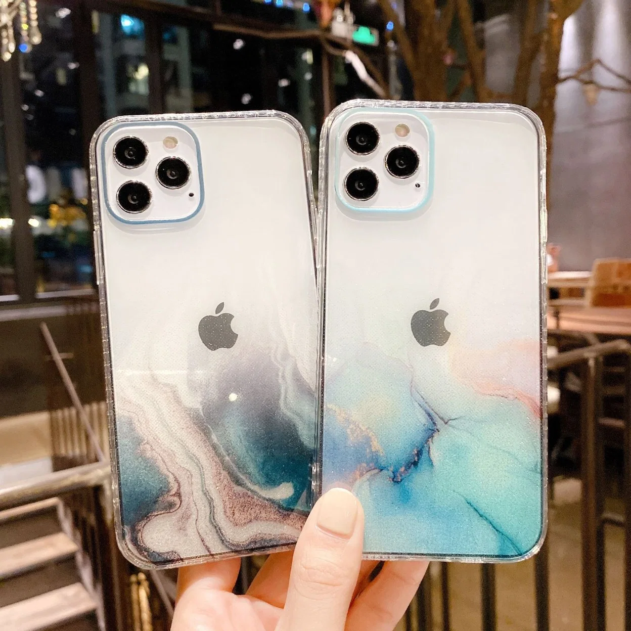 Hard Crystal Watercolor Glass Phone Case for iPhone 11 12 13 PRO, for iPhone 13 Case Lens Protection Watercolor