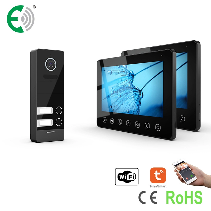 4-Wire 7" HD WiFi Small Apartment Video Doorphone Kit with Touch Buttons for 2 Family