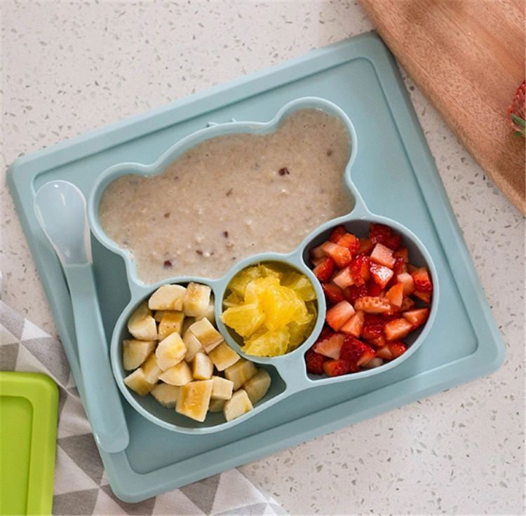 Cub Silikon Kinderteller Kleinkind komplementäre Lebensmittelplatte Gitter integriert Saugnapf nicht leicht zu fallen und zu schieben