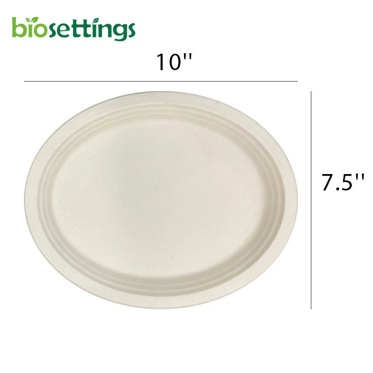 7,5"X10" Ovale Platte PFAS frei biologisch abbaubar kompostierbar Einweg Zuckerrohr Bagasse Zellstoffplatten