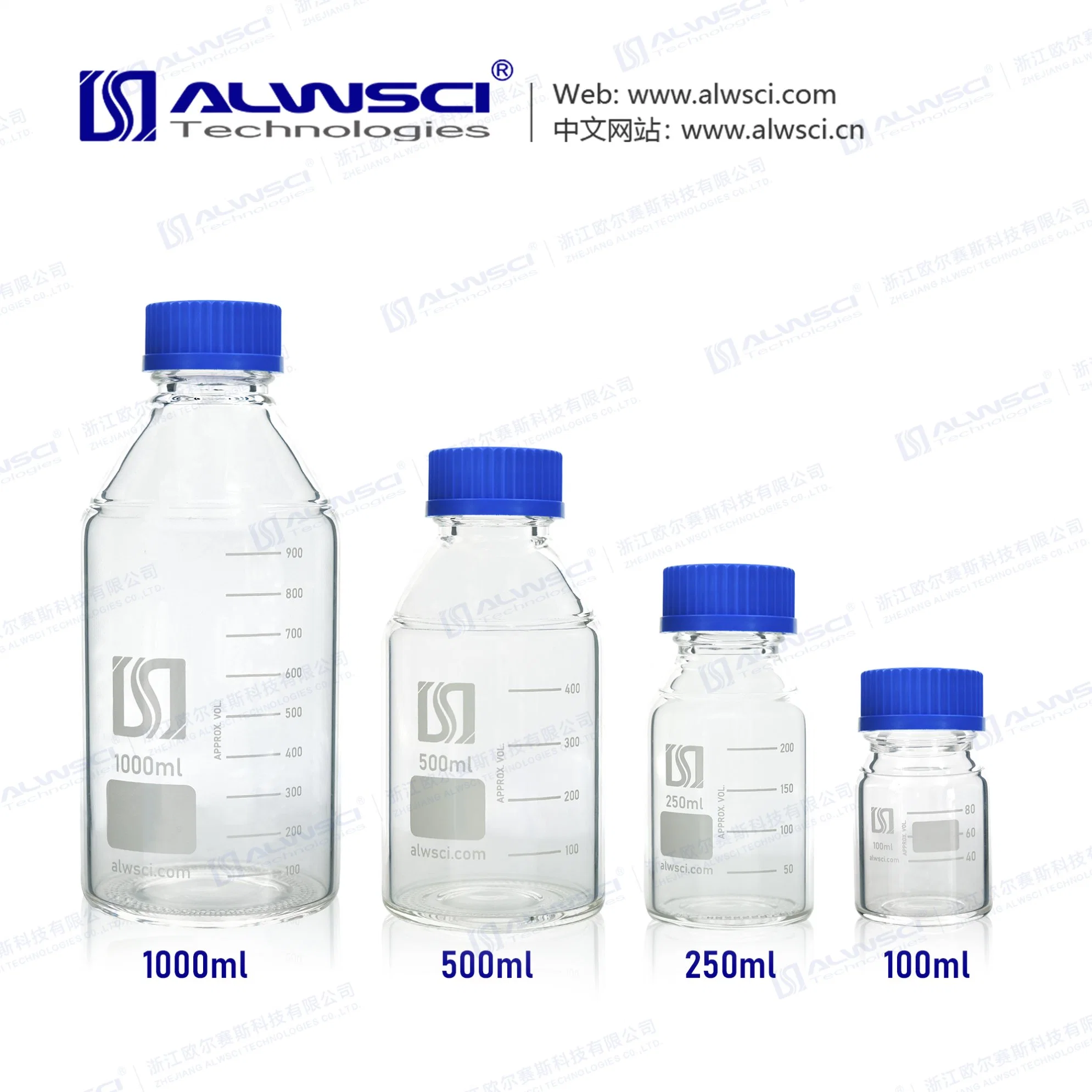 500ml Gl45 Clear Glass Reagent Bottle with Closed Screw Cap.