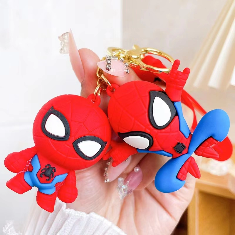 Ruunjoy 3D Figure Super Hero PVC Rubber Keychain Spider Man Wristband Cute Spider Man Cartoon Keychain Key Ring