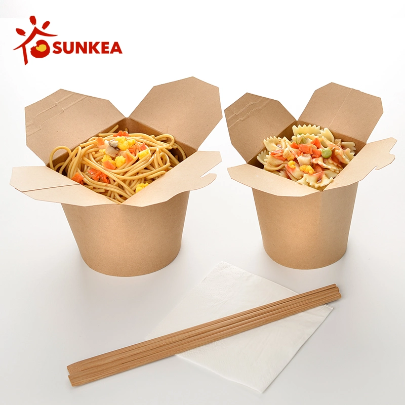 Sunkea Disposable Take Away Packaging Kraft Noodle Food Box Custom Reciclar recipiente descartável Salad Noodle Fast Food Kraft Paper Box