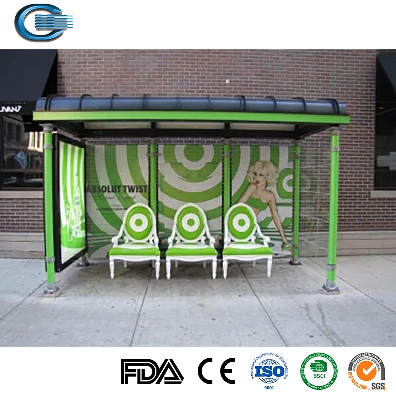 Huasheng Bus Stop Benches China Outdoor Shelter Factory Street Furniture Outdoor Metal Advertising Smart Advertising Bus Stop Shelter