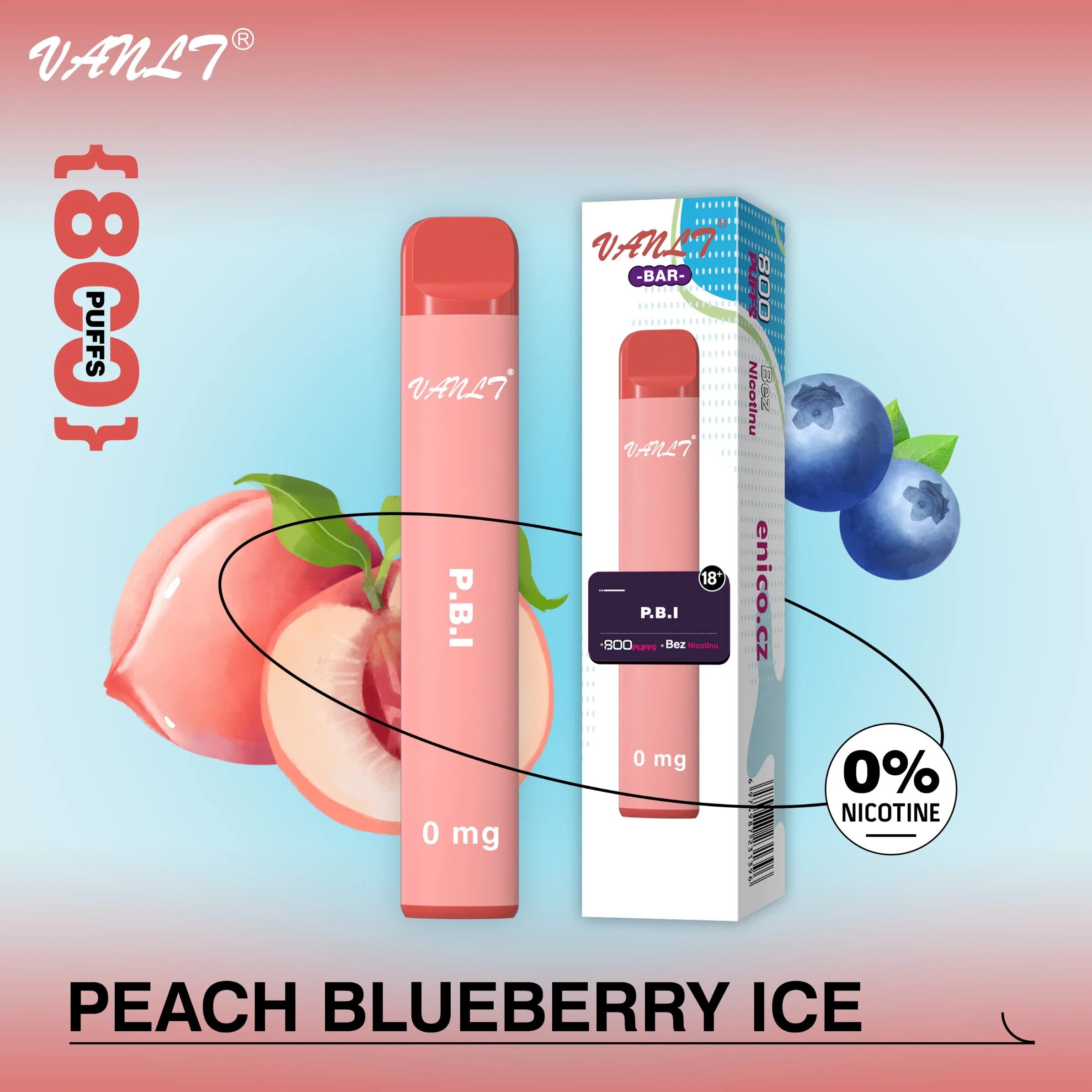 Europe Crazy Selling 800 Puffs Flavored Peach Blueberry Ice E Cigarette