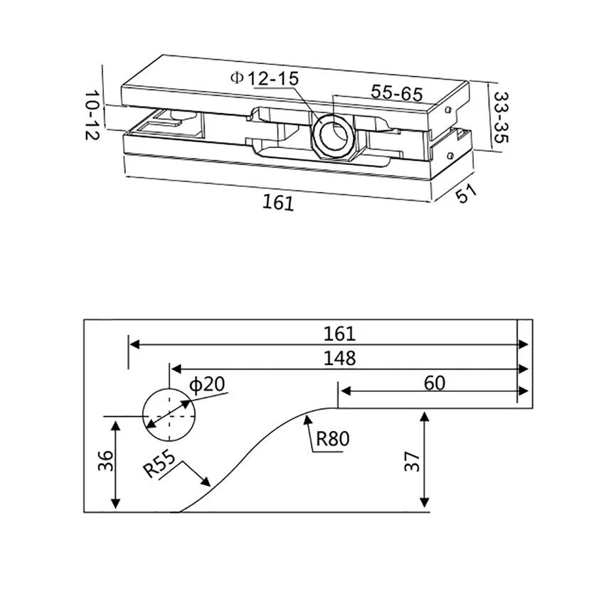 Stainless Steel Cover Aluminum Alloy Body Glass Door Top Patch Fitting