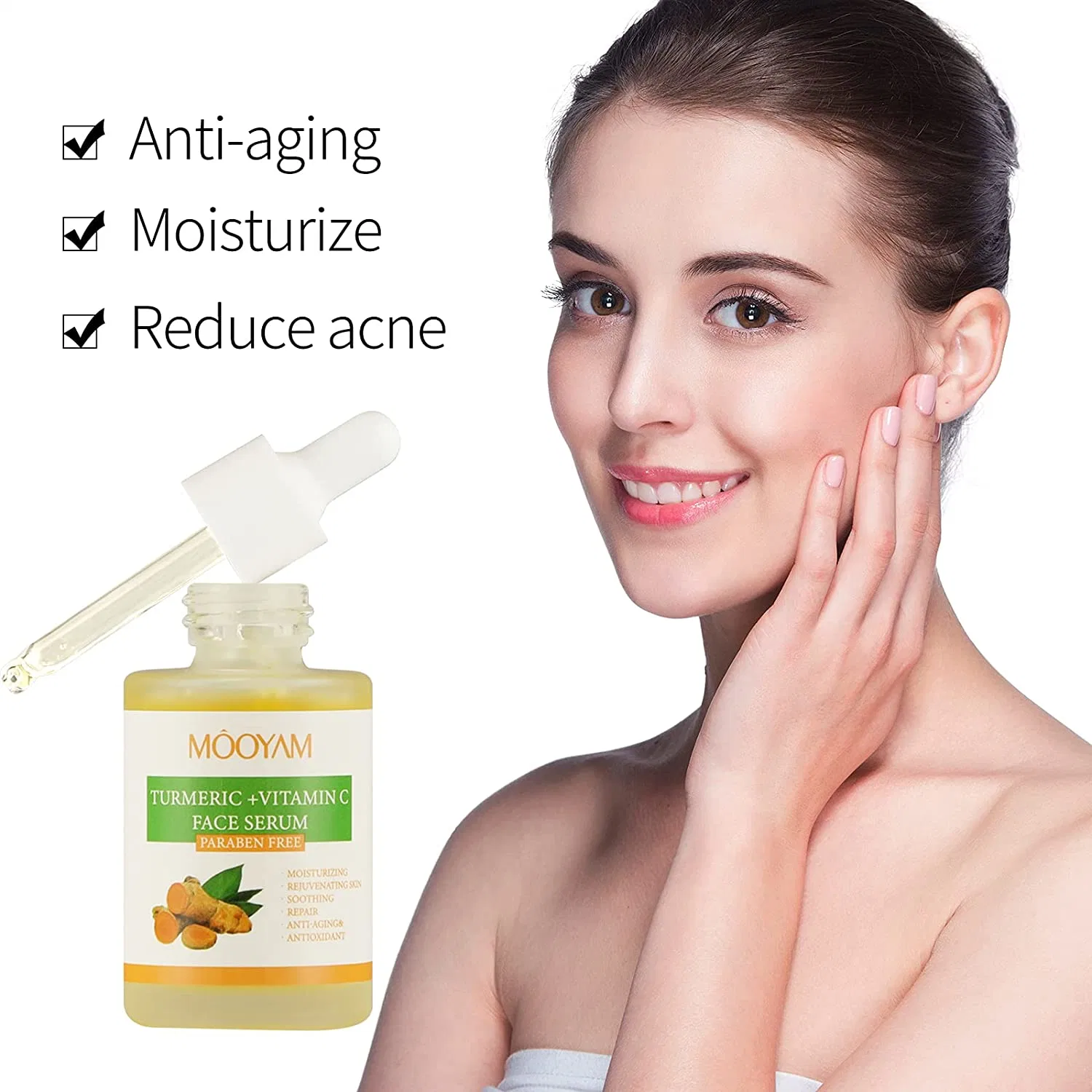 Fornecedor OEM Salão Anti rugas vitamina C ácido hialurônico Anti Acne Hidratação Clarear cuidado da pele de açafrão de soro de rosto