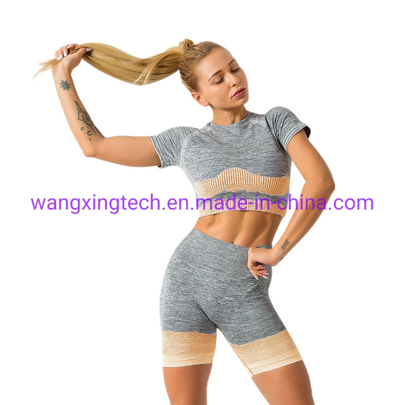 Wholesale Seamless Yoga Wear Sports Suit Female Running Fitness Wear Tight Short Sleeve Top High Waist Hip Lift Yoga Pants