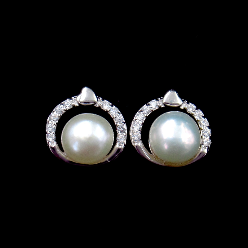 Korean Women Jewelry Sterling Silver Natural Cultured Freshwater Pearl Stud Earrings