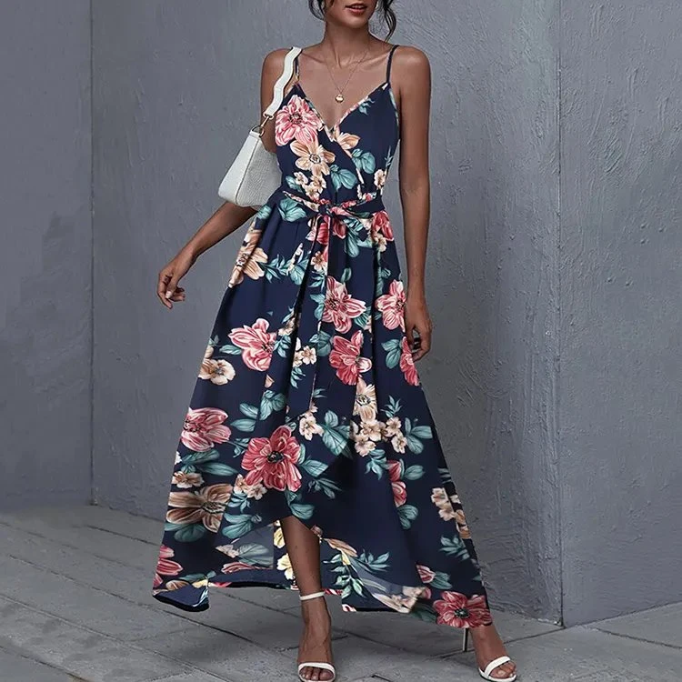 Ladies Clothes Floral Print Cotton Women Long Dress Sleeveless Skirt Apparel