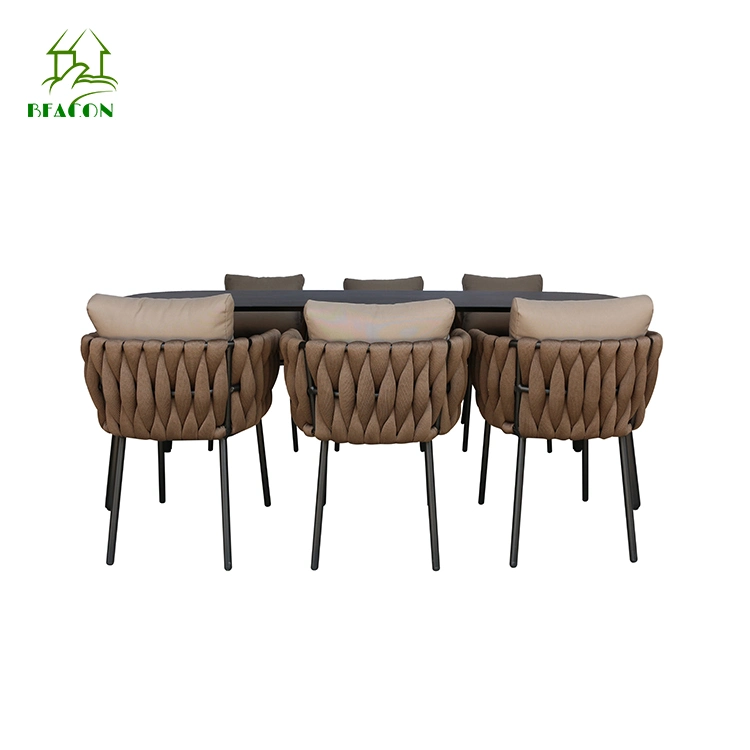 Modern Style Outdoor Restaurant Hotel Aluminum Garden Dining Table Rope Chair Furniture