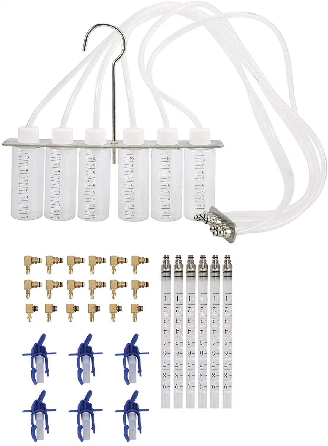 Diesel Flow Meter Adapter Set 6-Cylinder Injector Detector Common Rail Leak off Test Kit Flow Testing Tool Set Oil Return Flow Testing Tool (48110029)