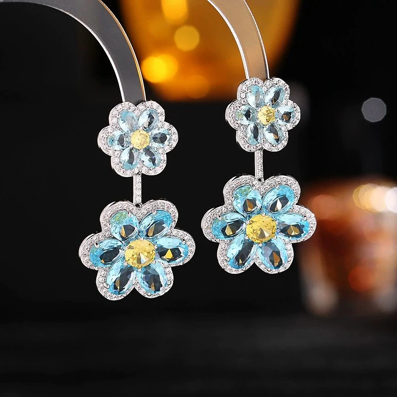 Brass with CZ Flower Ear Studs Earrings Fashion Jewelry Jewellery