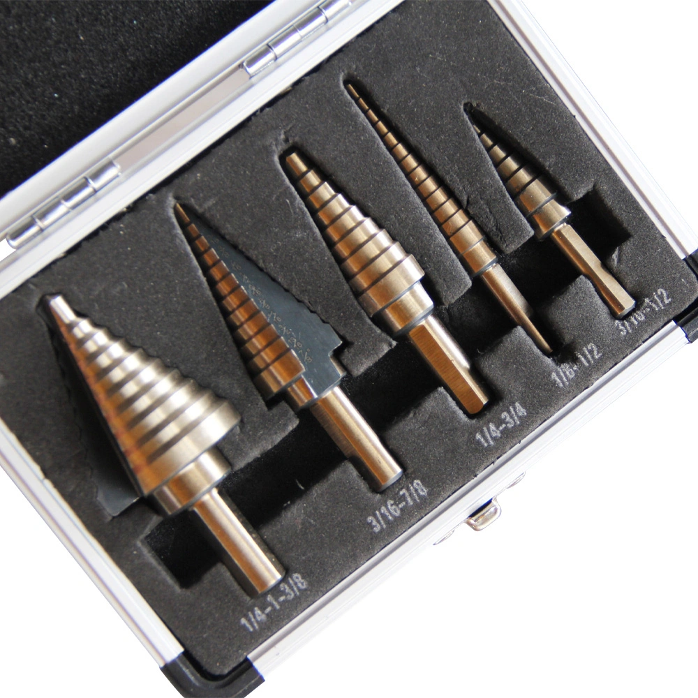 5 PCS HSS Steel Step Drill Bit Set with Aluminum Case