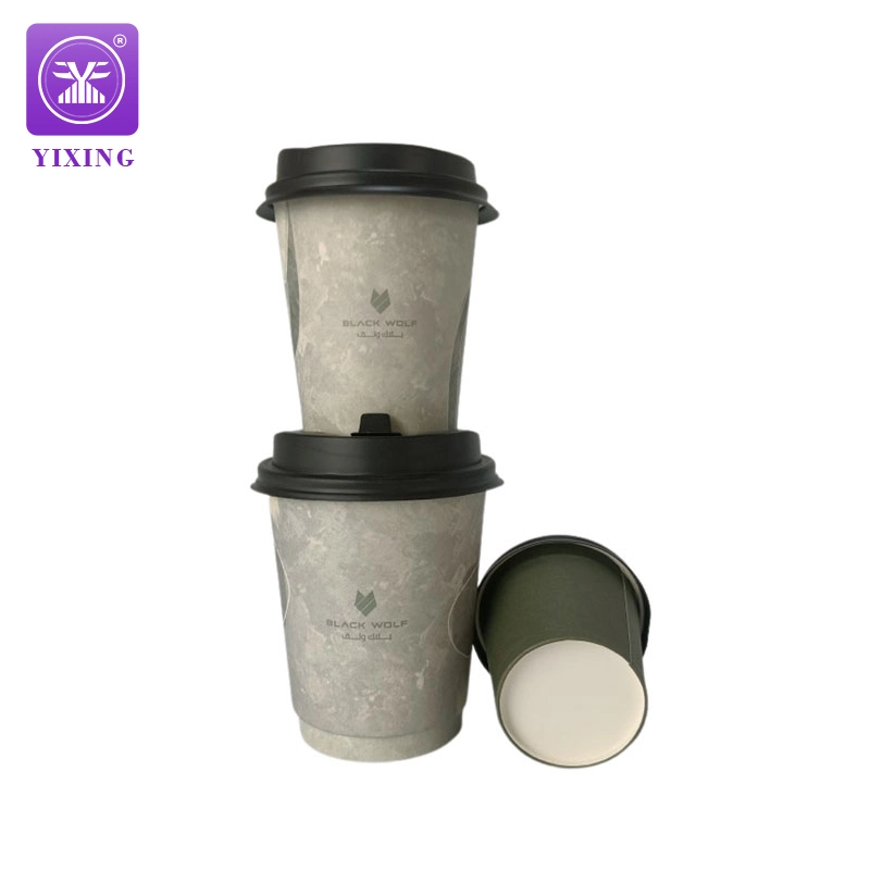 Taza De Cafe Desechablel Factory Customized Recyclable Disposable Paper Cup Set for Hot Coffee with Lid