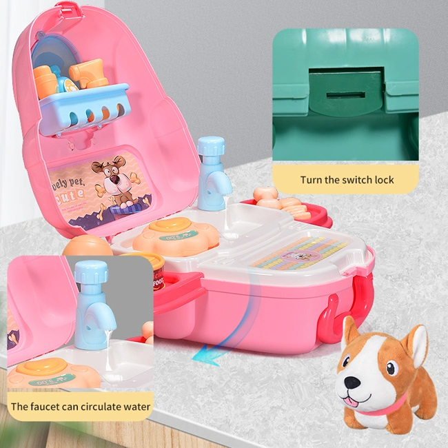 Whoesale Juguetes 2 In1 Pet Care Backpack Toy with Faucet 23PCS Kids Role Play Toys Girls Gift Cute Pretend Play Toys Children Pet Cat