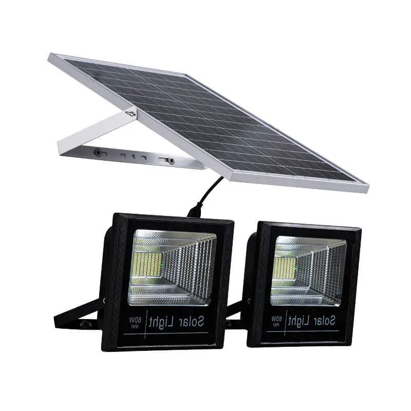 3500 Lumen alimentada a energia solar Street IP67 à prova de Controle Remoto de iluminação de segurança Home Use a poupança de energia exterior do produto 60W Solar Luz de inundação duas cabeças lâmpada LED