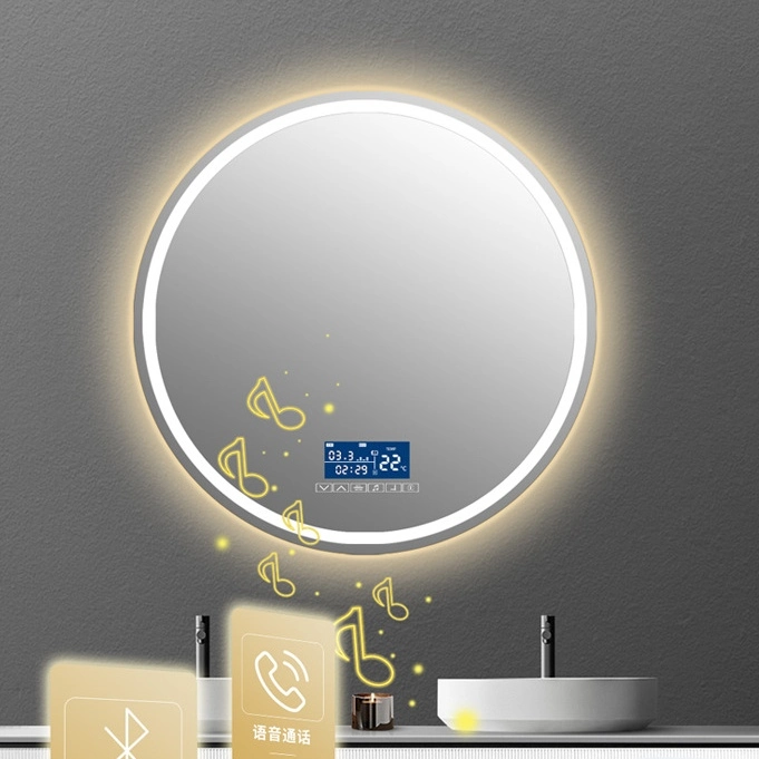 Miroir de salle de bain rond sans cadre avec éclairage LED étanche, miroir intelligent, lumière Bluetooth pour salle de bain.