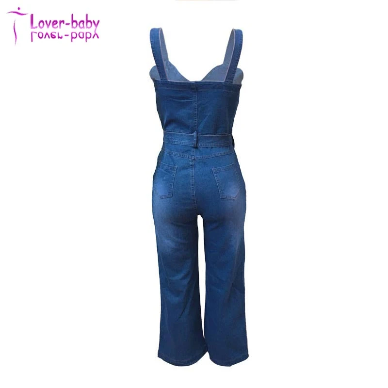 Tirantes anchos Denim Jumpsuit sexy con la correa