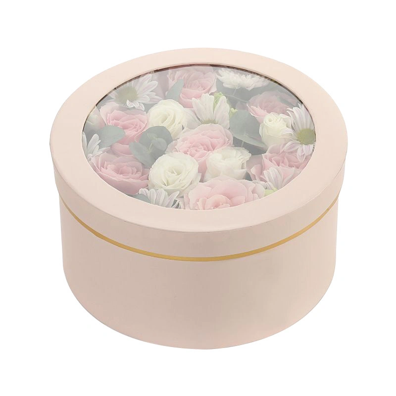 Carton de vente en gros avec chapeau tube rond Luxury boîte à fleurs ronde Boîte en velours pour emballage rose