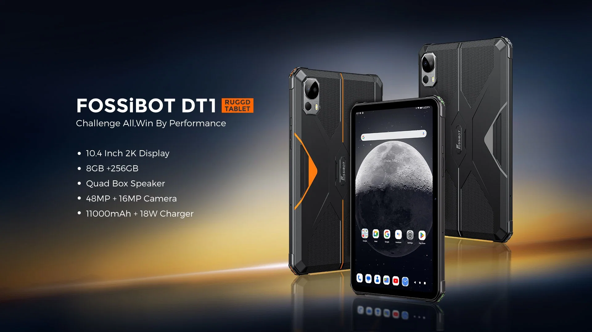 جهاز لوحي ومتين Fosibot Dt1 سعة 10.4 بوصة FHD+ 11000 مللي أمبير ساعة 8+256 جيجابايت بنظام Android 13 كاميرا بدقة 48 ميجابكسل و33 واط مزودة بلوحة شحن