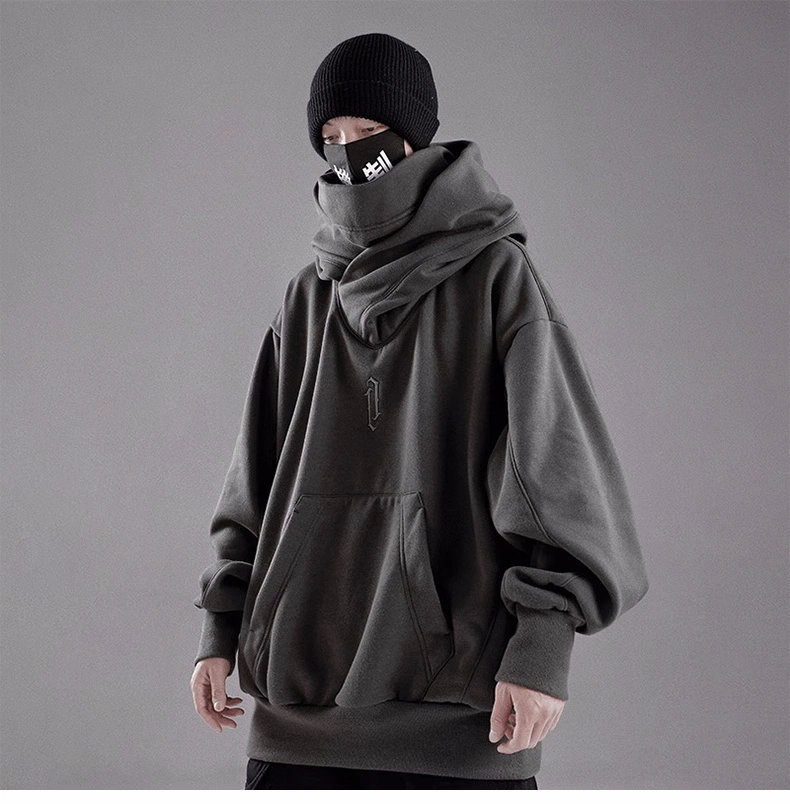 2023 Hip Hop Retro Hooded High Neck Sweater Men's Spring Autumn Loose Streetwear Weatshirt