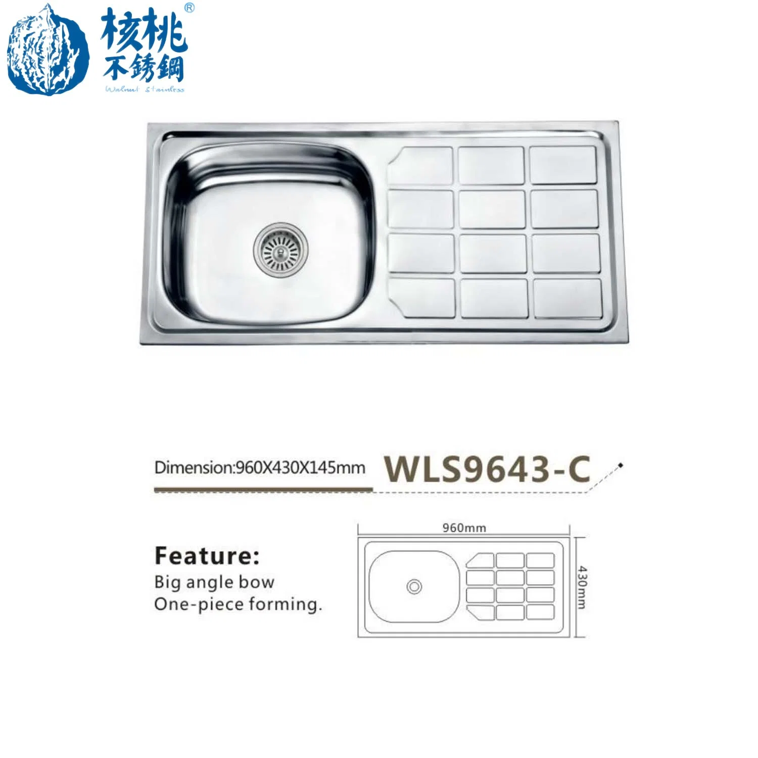 Single Bowl with Single Drain, One-Piece Forming Wls9650