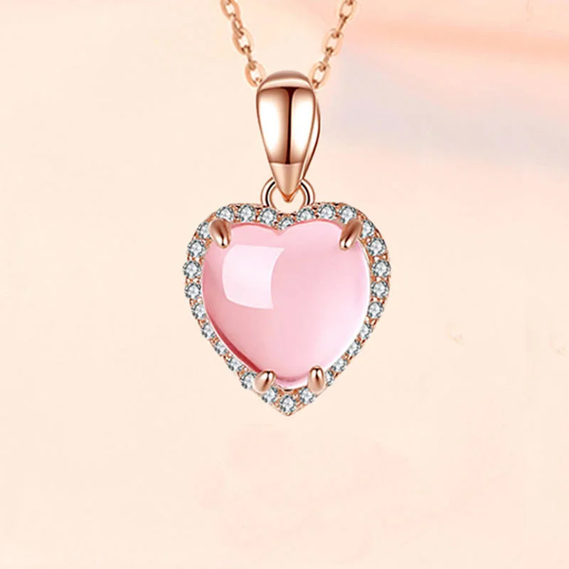 Rose Quartz Cat Eye Crystal Stone Pendant Women Gemstone Fashion Jewelry Necklace