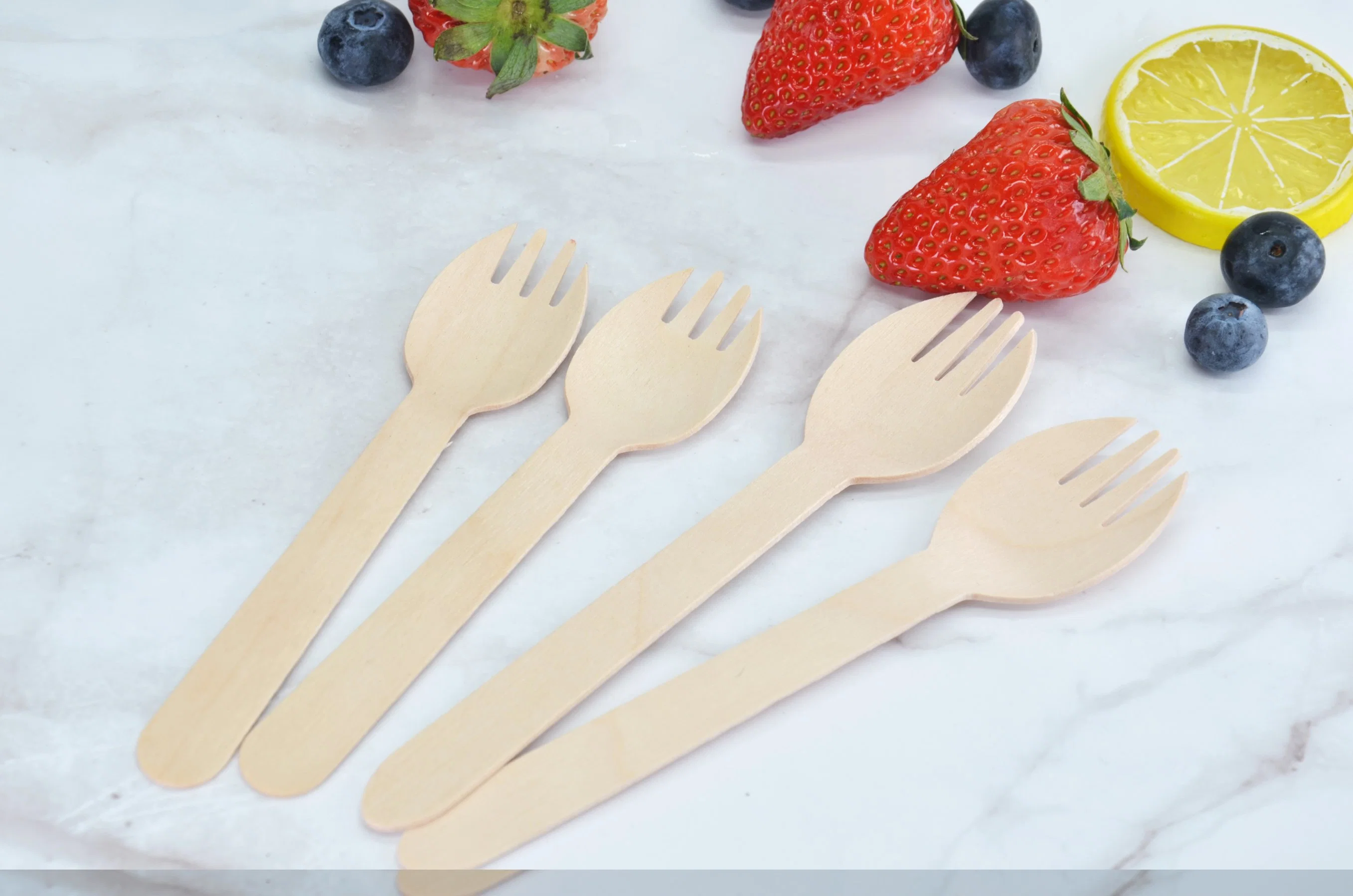 Factory Wholesale/Supplier Biodegradable 6.3 Inch Eco-Friendly Disposable Birch Wood Wooden Cutlery Spork Tableware