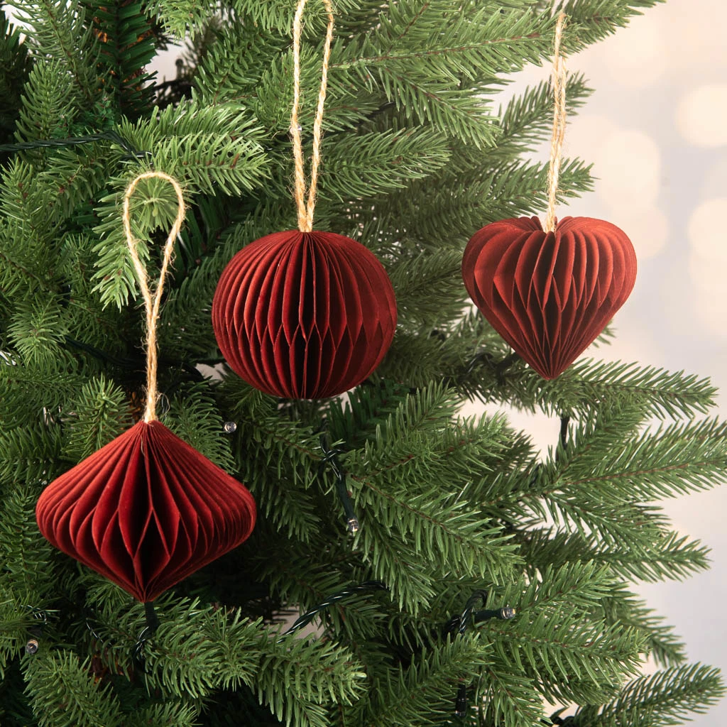 Top Popular Christmas Tree Ornament Paper Decoration Heart Dark Red