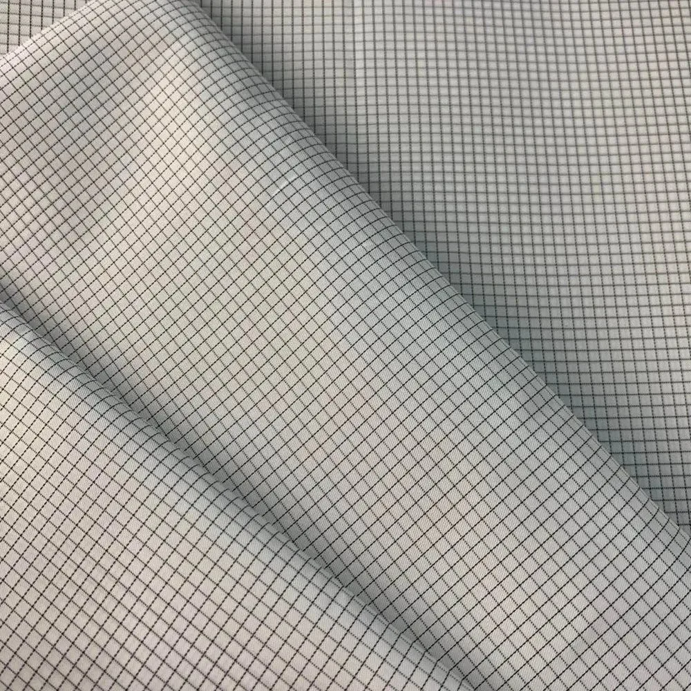 Red Color 5mm Cotton Uniform Thin Twill Grid Anti Static ESD Fabric for Garment