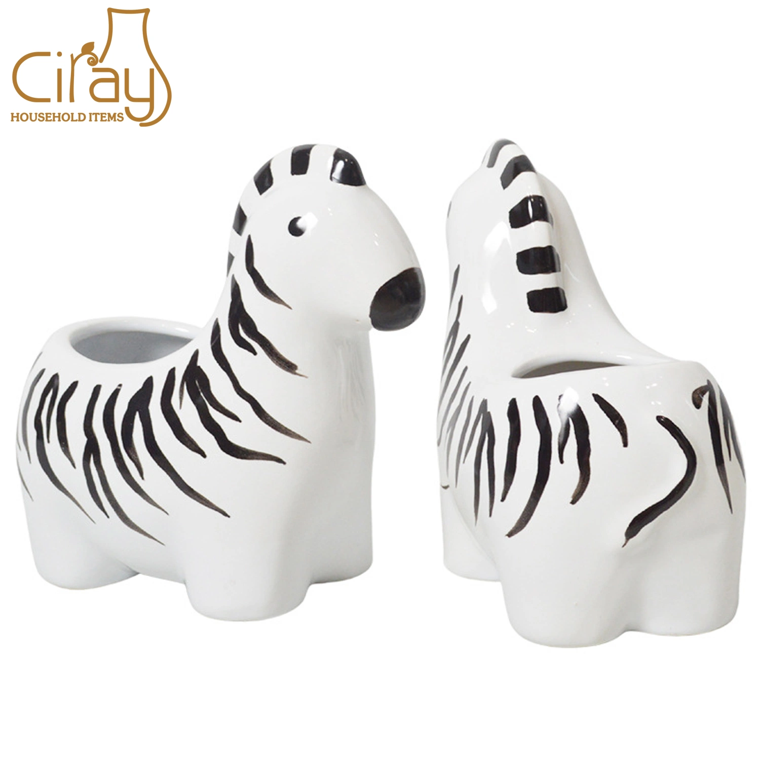 Black and White Zebra Shaped Pottery Pot Animal Design Ceramic Planter