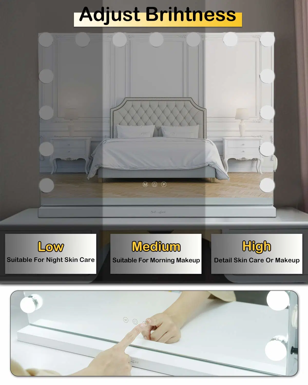 Bedroom Hollywood Wall Mounted LED Bulbs Makeup Mirror Dimmer Switch Light Dressing Room Vanity Tabletop Mirror
