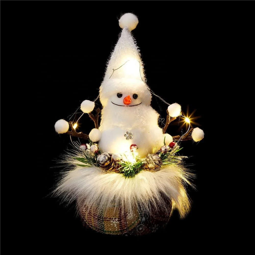 Small Cute Pre-Lit Snowman Decor with Light up Home Snowman Table Ornament